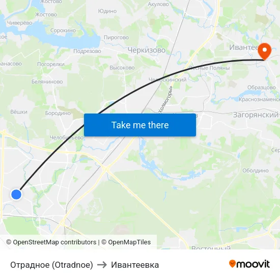 Отрадное (Otradnoe) to Ивантеевка map