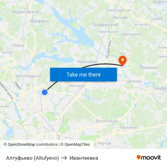 Алтуфьево (Altufyevo) to Ивантеевка map
