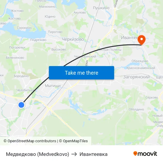 Медведково (Medvedkovo) to Ивантеевка map