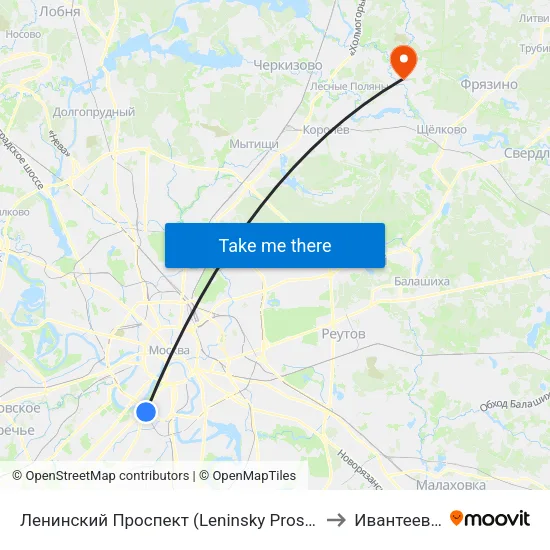 Ленинский Проспект (Leninsky Prospekt) to Ивантеевка map