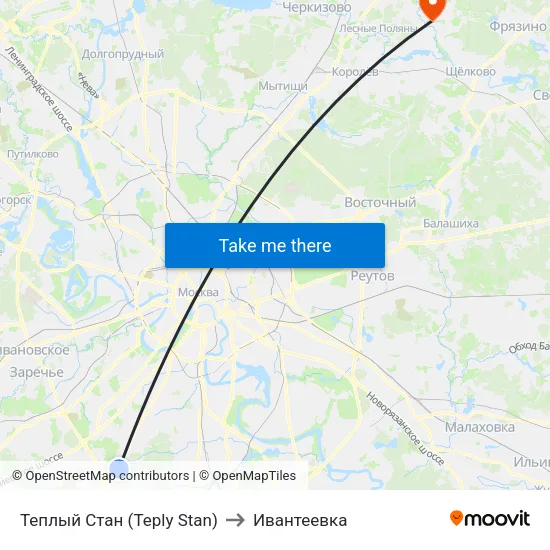Теплый Стан (Teply Stan) to Ивантеевка map