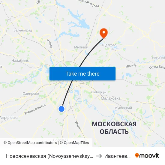 Новоясеневская (Novoyasenevskaya) to Ивантеевка map