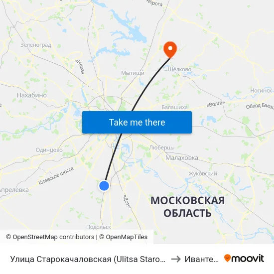 Улица Старокачаловская (Ulitsa Starokachalovskaya) to Ивантеевка map