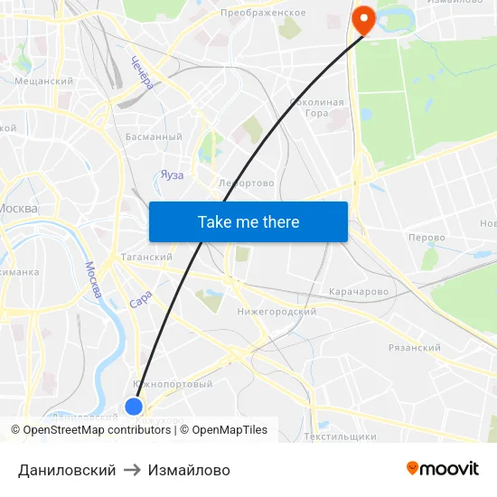 Даниловский to Измайлово map