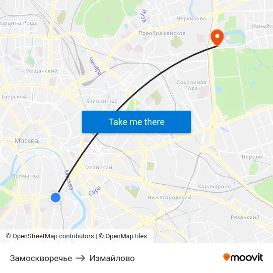 Замоскворечье to Измайлово map