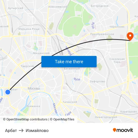 Арбат to Измайлово map