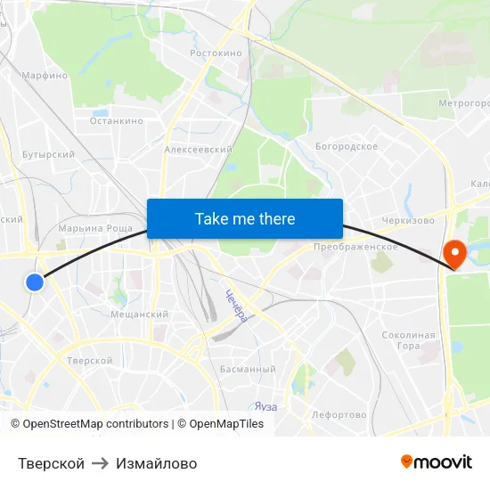 Тверской to Измайлово map