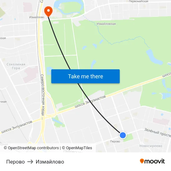 Перово to Измайлово map