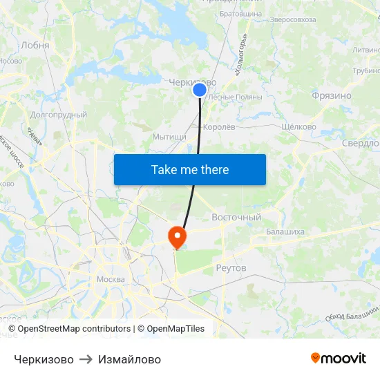 Черкизово to Измайлово map