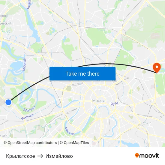 Крылатское to Измайлово map