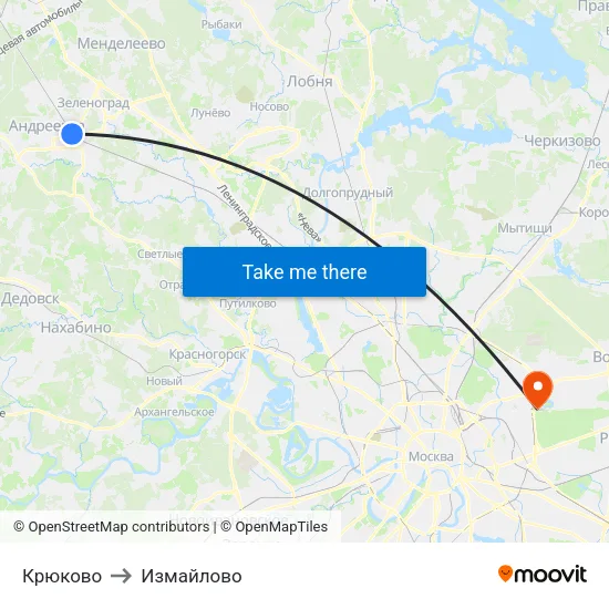 Крюково to Измайлово map