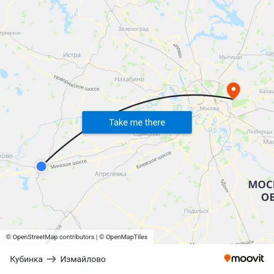 Кубинка to Измайлово map