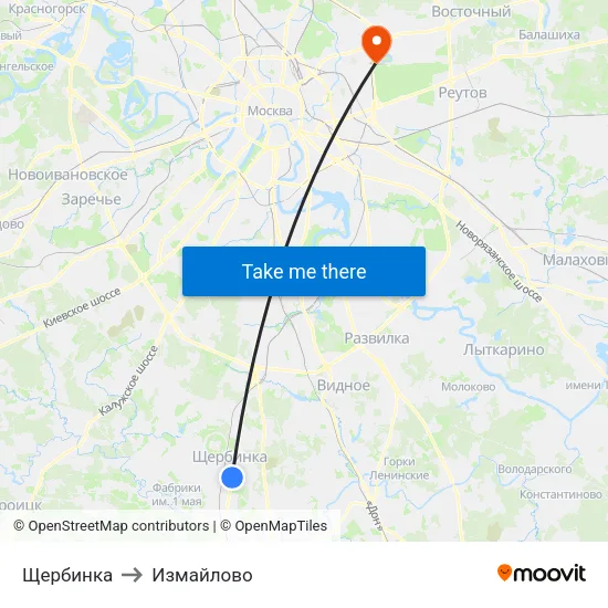 Щербинка to Измайлово map