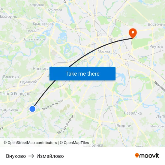 Внуково to Измайлово map