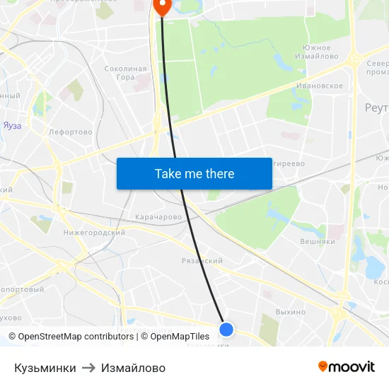 Кузьминки to Измайлово map