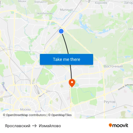 Ярославский to Измайлово map