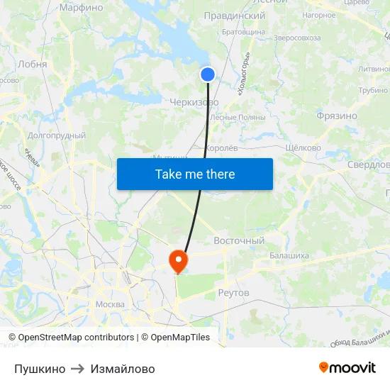 Пушкино to Измайлово map