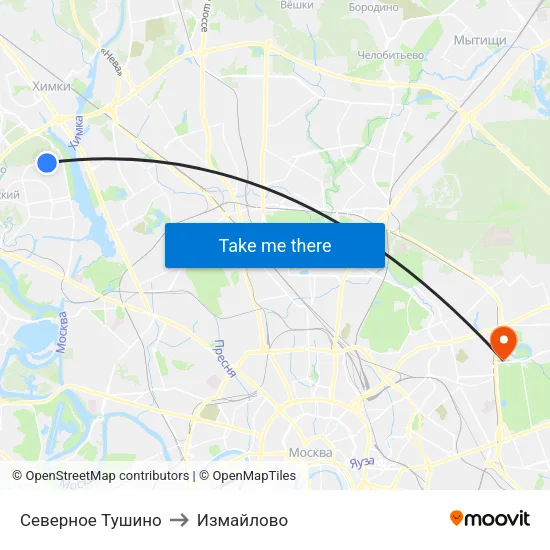 Северное Тушино to Измайлово map