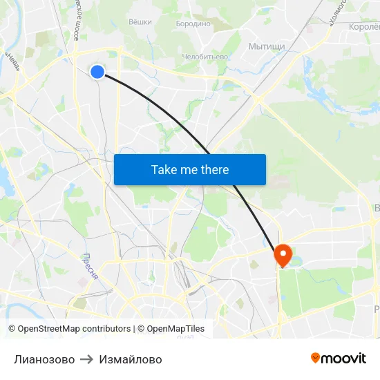 Лианозово to Измайлово map
