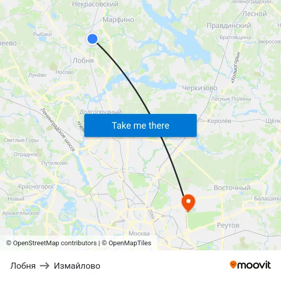 Лобня to Измайлово map