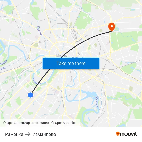 Раменки to Измайлово map