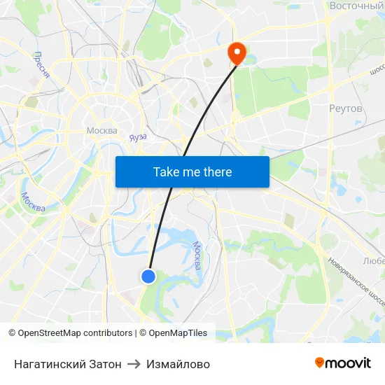 Нагатинский Затон to Измайлово map