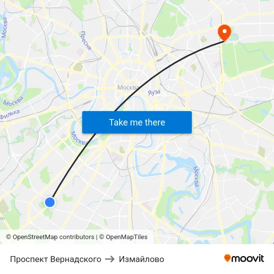 Проспект Вернадского to Измайлово map
