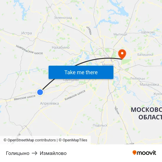 Голицыно to Измайлово map