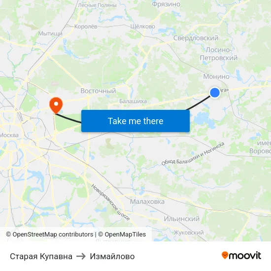 Старая Купавна to Измайлово map