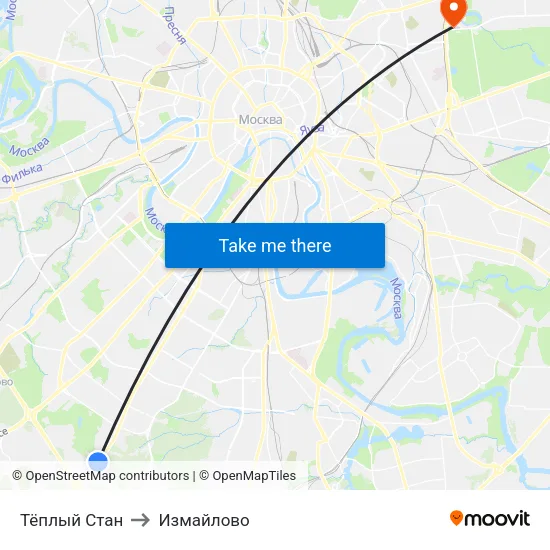 Тёплый Стан to Измайлово map