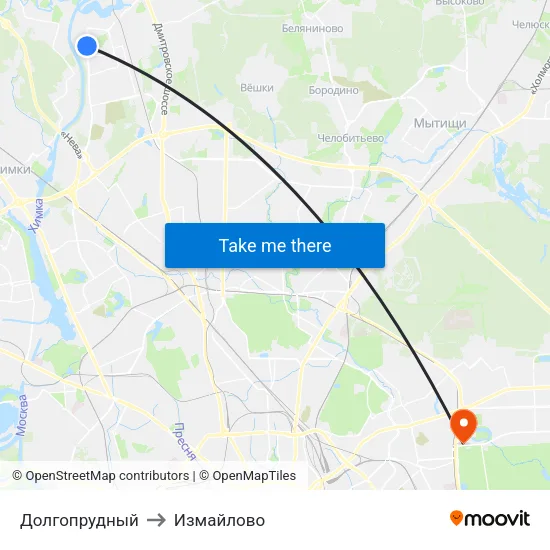 Долгопрудный to Измайлово map