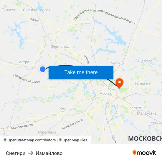 Снегири to Измайлово map