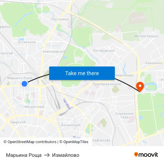 Марьина Роща to Измайлово map