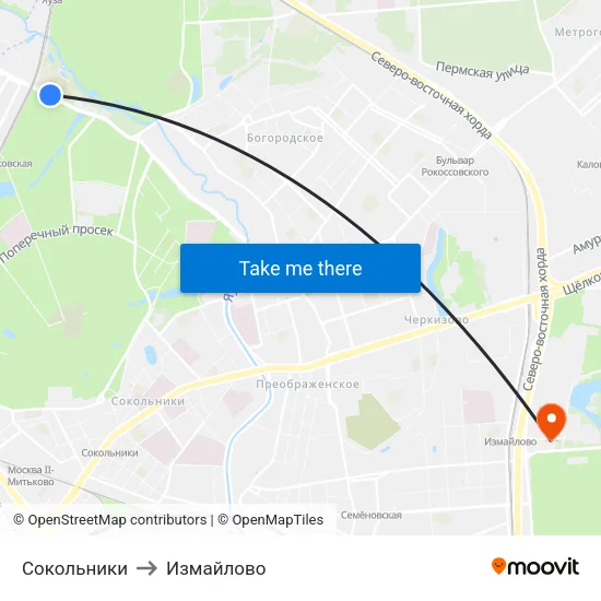 Сокольники to Измайлово map