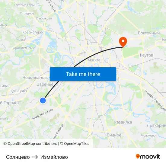 Солнцево to Измайлово map