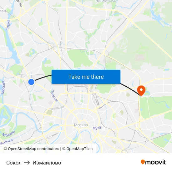 Сокол to Измайлово map