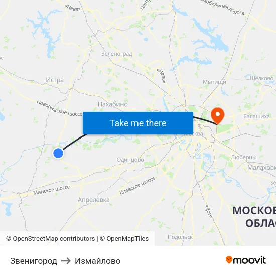 Звенигород to Измайлово map