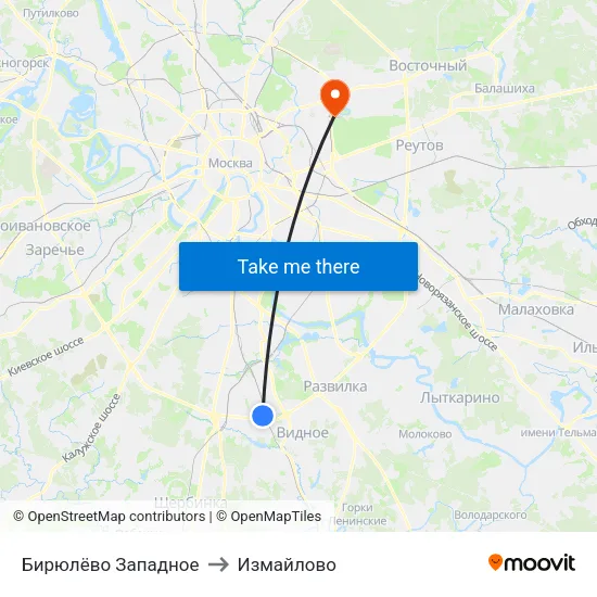 Бирюлёво Западное to Измайлово map