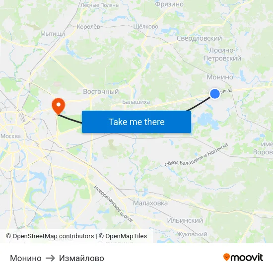 Монино to Измайлово map