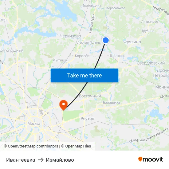 Ивантеевка to Измайлово map