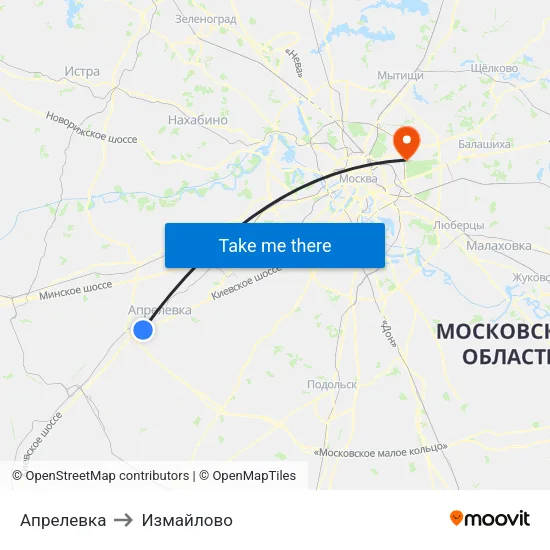 Апрелевка to Измайлово map