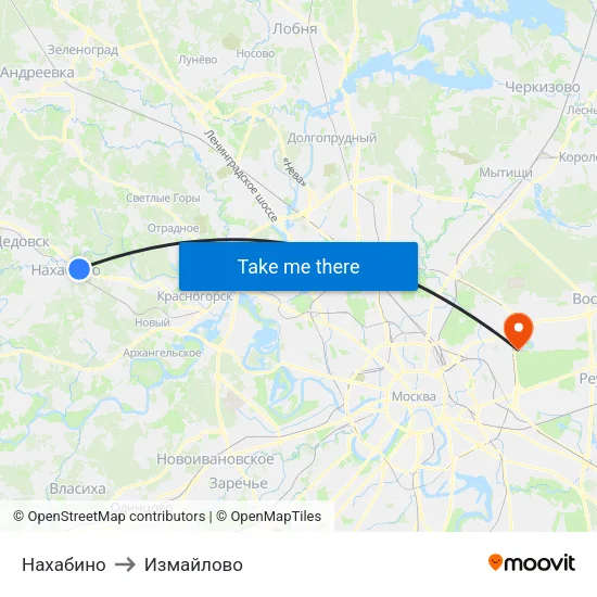 Нахабино to Измайлово map