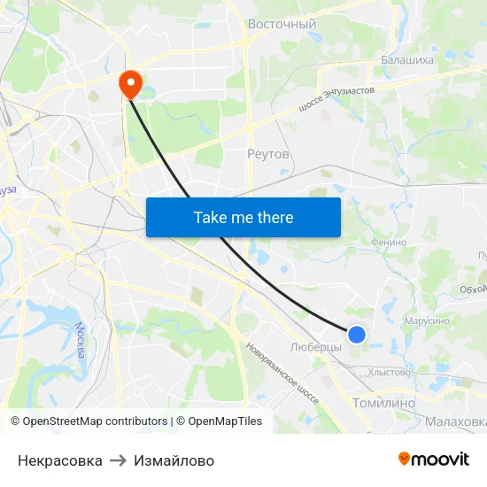 Некрасовка to Измайлово map