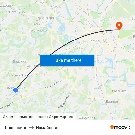 Кокошкино to Измайлово map