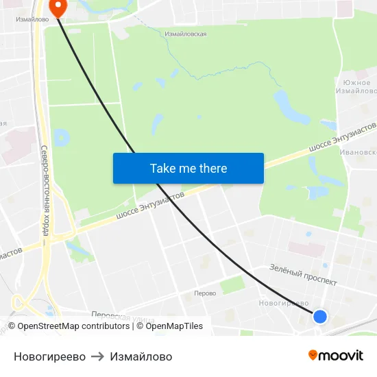 Новогиреево to Измайлово map