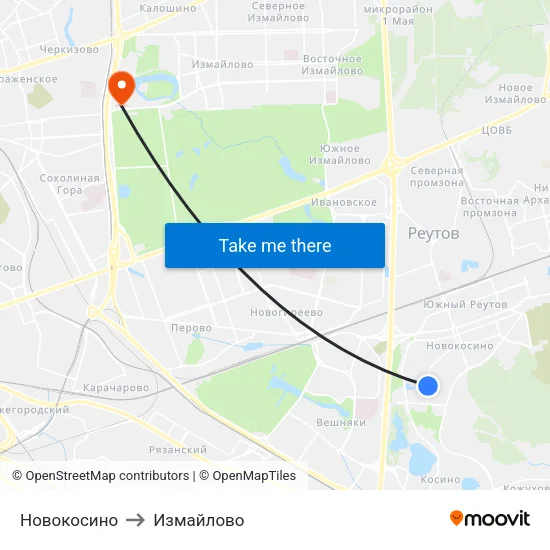Новокосино to Измайлово map