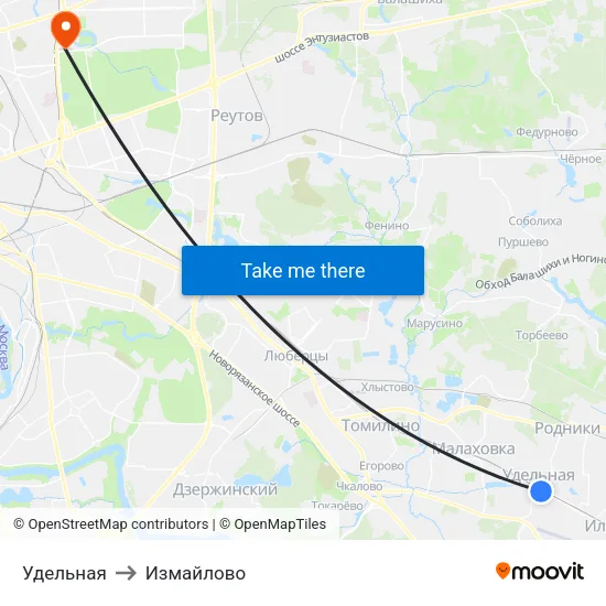 Удельная to Измайлово map