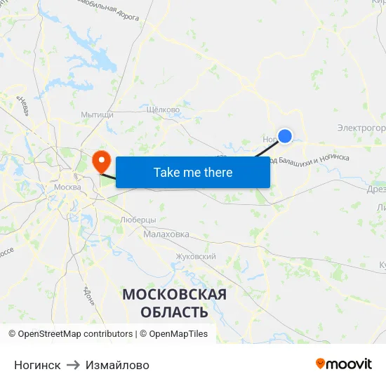 Ногинск to Измайлово map
