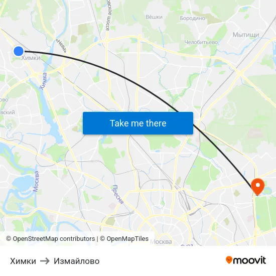 Химки to Измайлово map