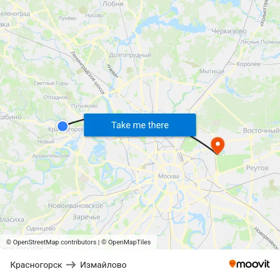 Красногорск to Измайлово map